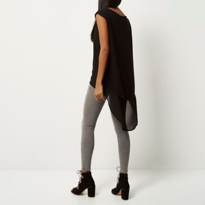 Black knitted double layer top